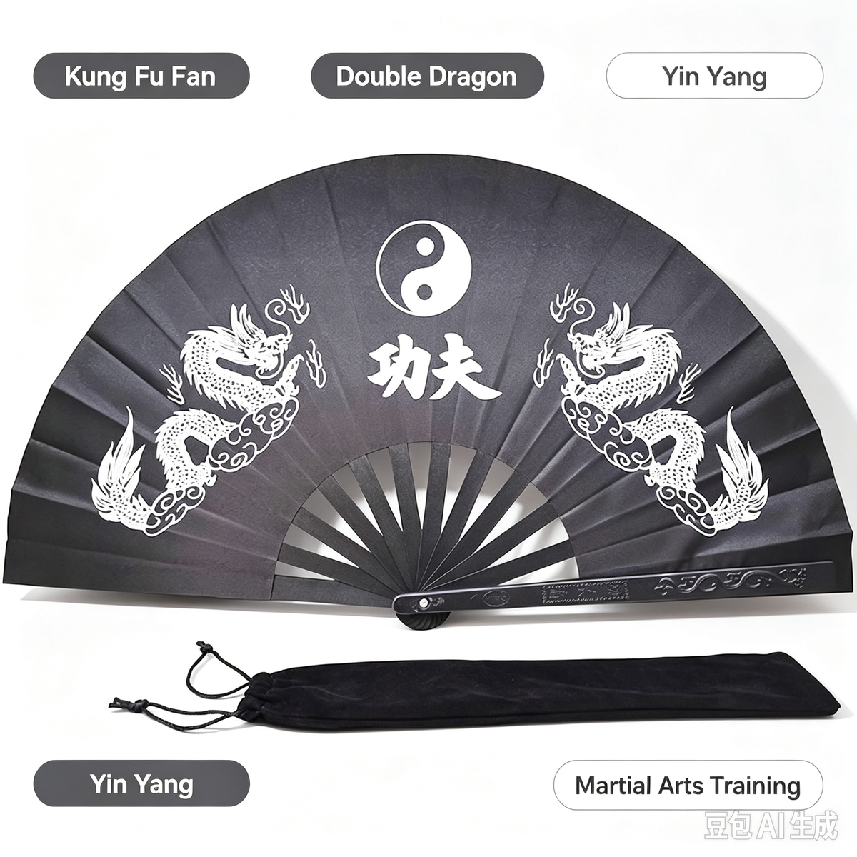Tai Chi Fan, Chinese Dragon Phoenix Martial Arts Fan for Practice & Stage Performance