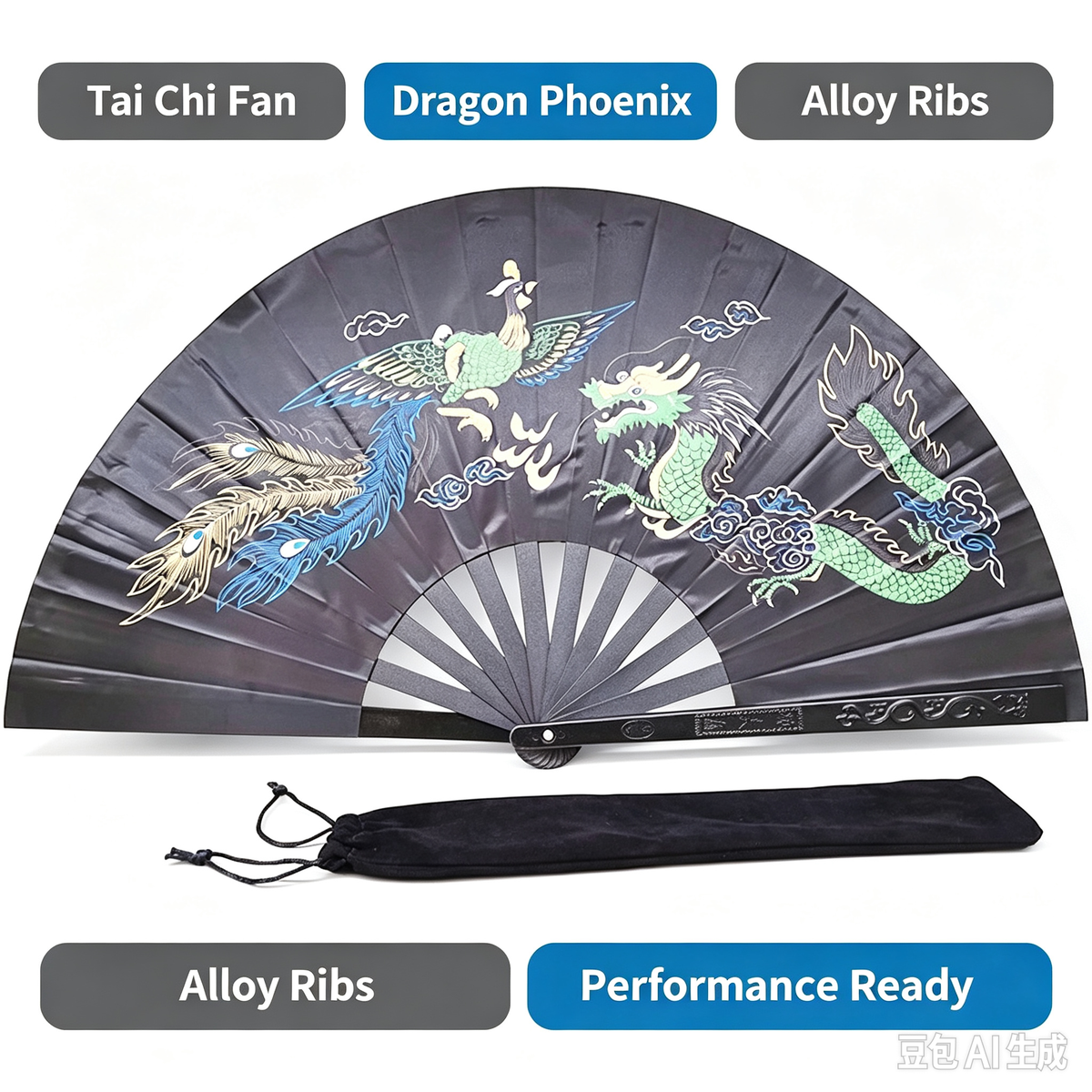 Tai Chi Fan, Chinese Dragon Phoenix Martial Arts Fan for Practice & Stage Performance