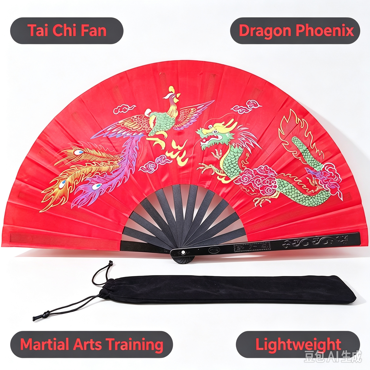 Tai Chi Fan, Chinese Dragon Phoenix Martial Arts Fan for Practice & Stage Performance