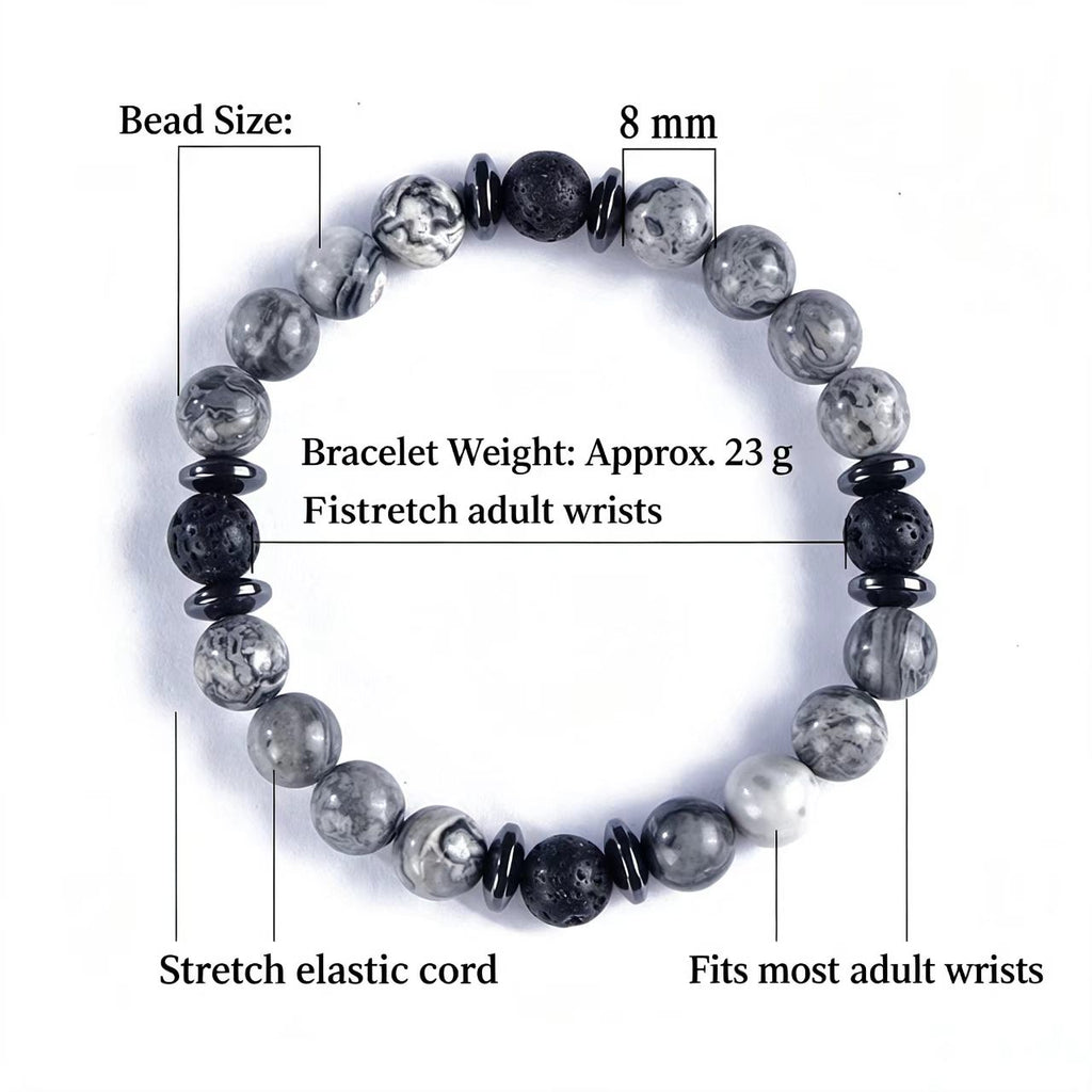 8mm Natural Lava Stone; Map Stone Beaded Bracelet, Unisex Premium Natural Stone Jewelry