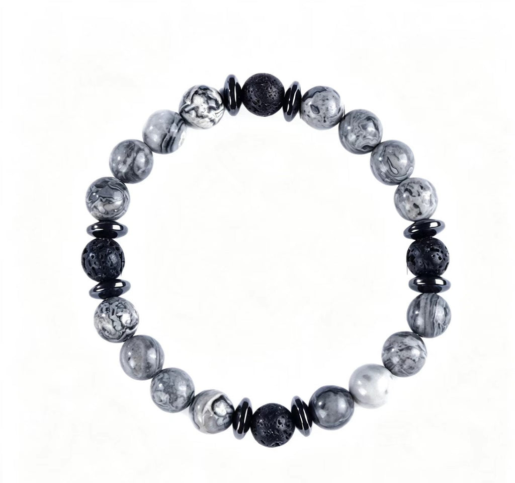 8mm Natural Lava Stone; Map Stone Beaded Bracelet, Unisex Premium Natural Stone Jewelry