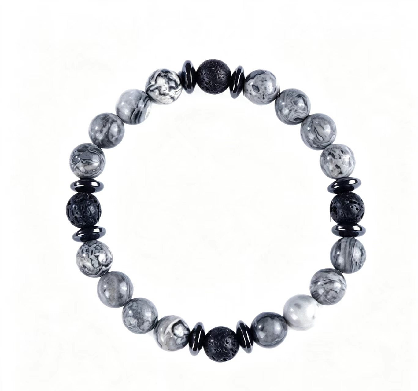 8mm Natural Lava Stone; Map Stone Beaded Bracelet, Unisex Premium Natural Stone Jewelry