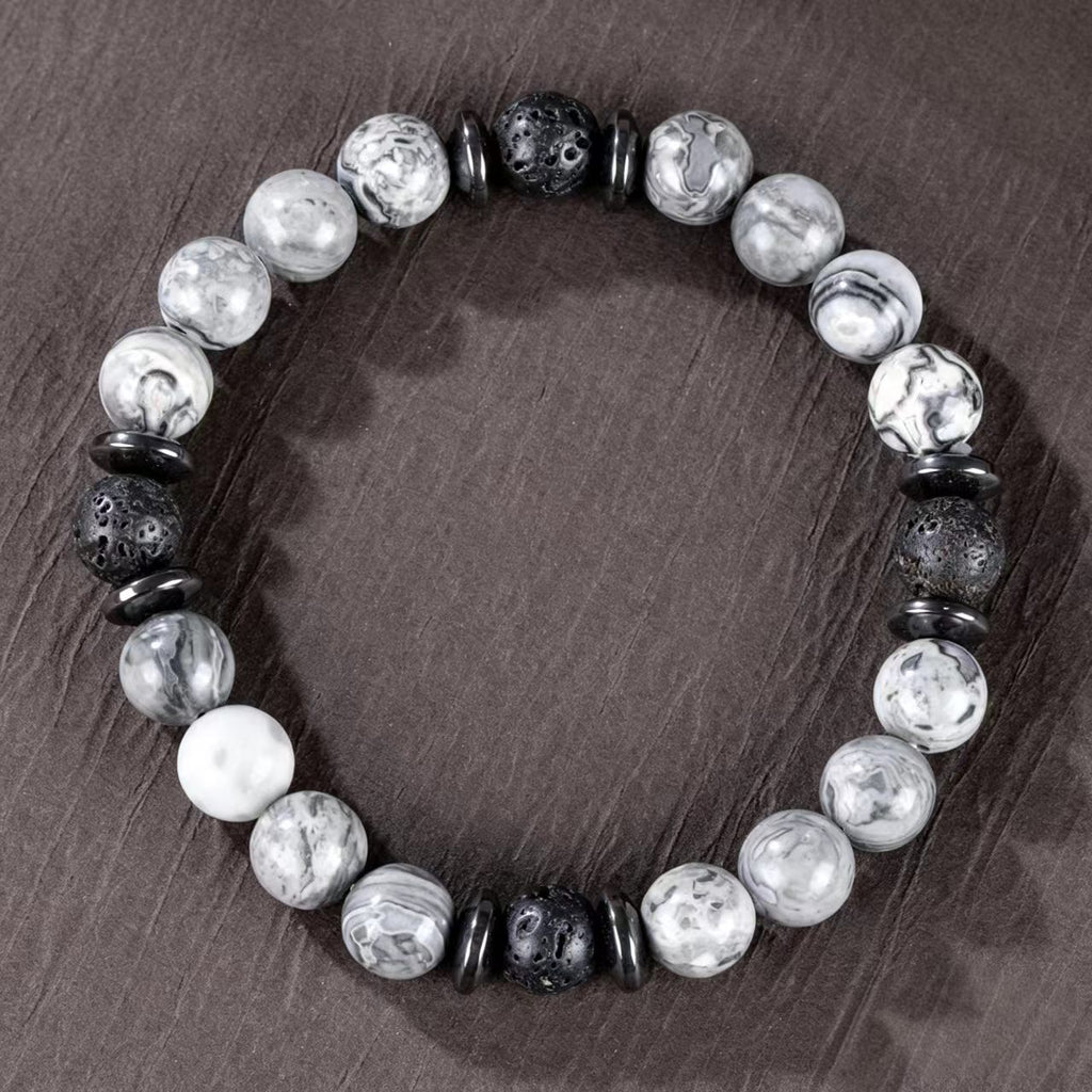 8mm Natural Lava Stone; Map Stone Beaded Bracelet, Unisex Premium Natural Stone Jewelry