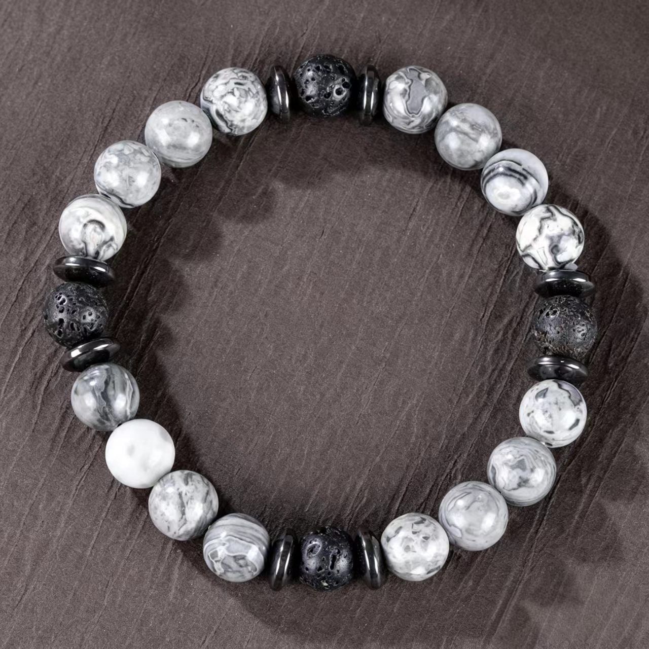 8mm Natural Lava Stone; Map Stone Beaded Bracelet, Unisex Premium Natural Stone Jewelry